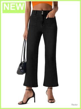 High Waisted Cropped Flare Jeans Wide Leg Stretch Denim Pants